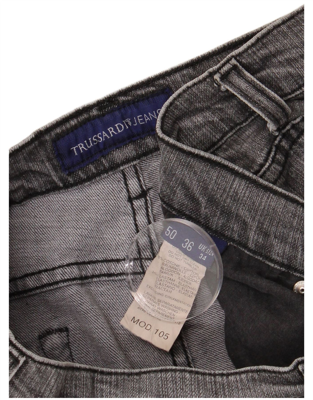 TRUSSARDI Jean Droit Femme IT 50 Large W34 L29 Gris Coton