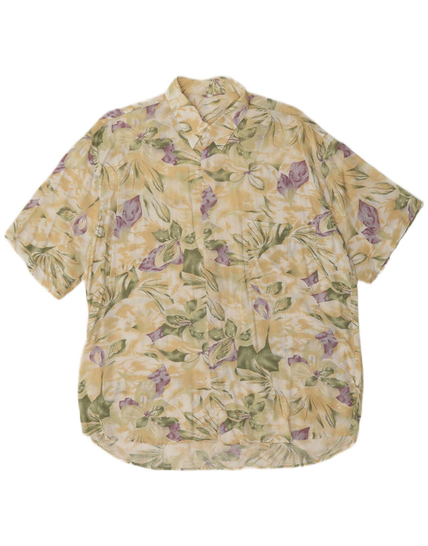 vintage Chemise à manches courtes pour hommes Grande Viscose Florale Beige