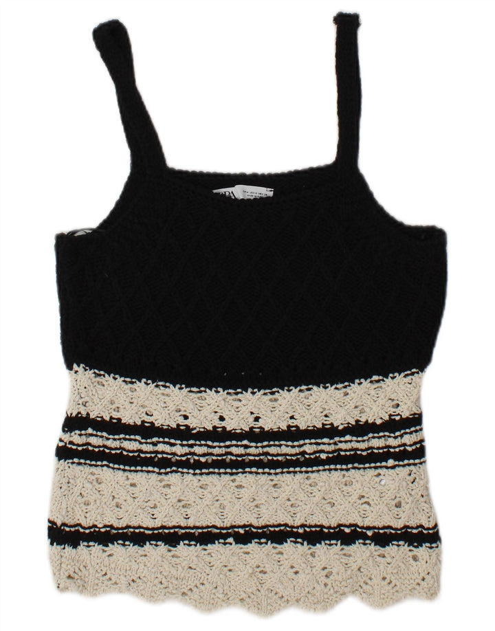 Zara Womens Knit Cami Top UK 12 Medium Black Colourblock Coton