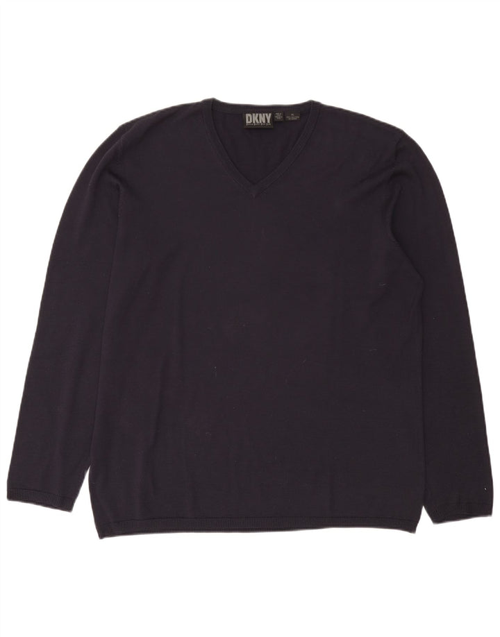 Dkny Pull Col V Homme XL Bleu Marine Soie