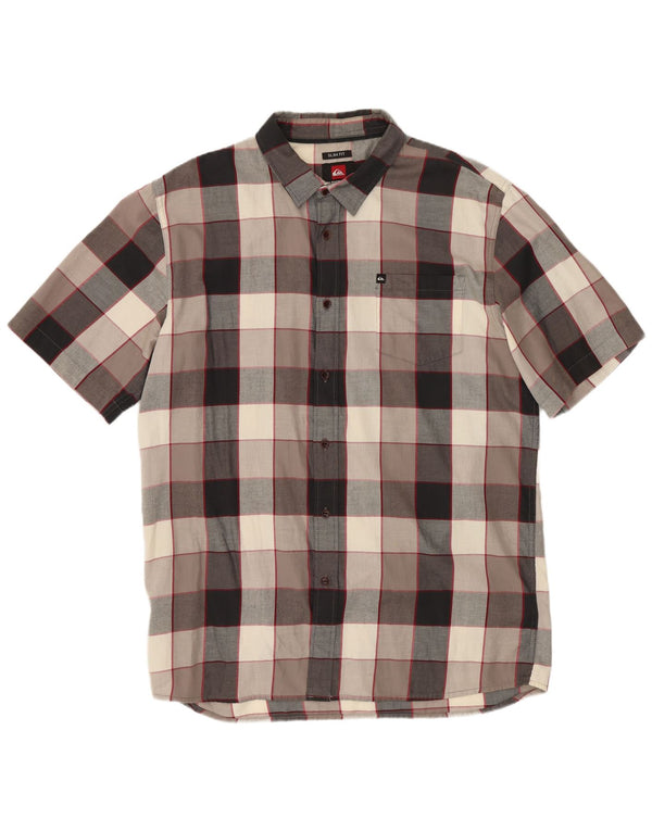 Quiksilver Chemise Slim Fit à Manches Courtes pour Homme XL en Coton à Carreaux Multicolore