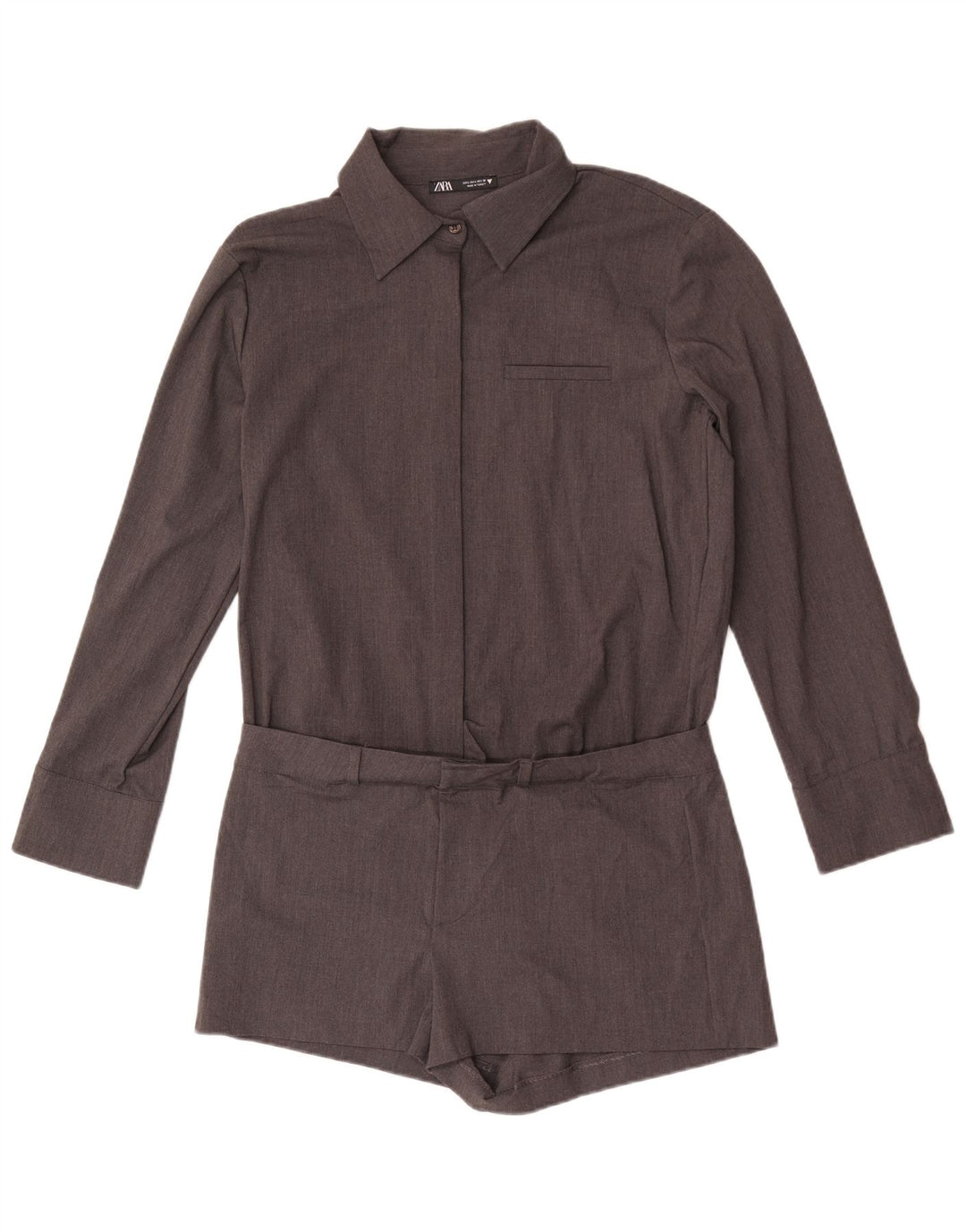 Zara Womens Shirt Playsuit UK 16 Large Gris Polyester