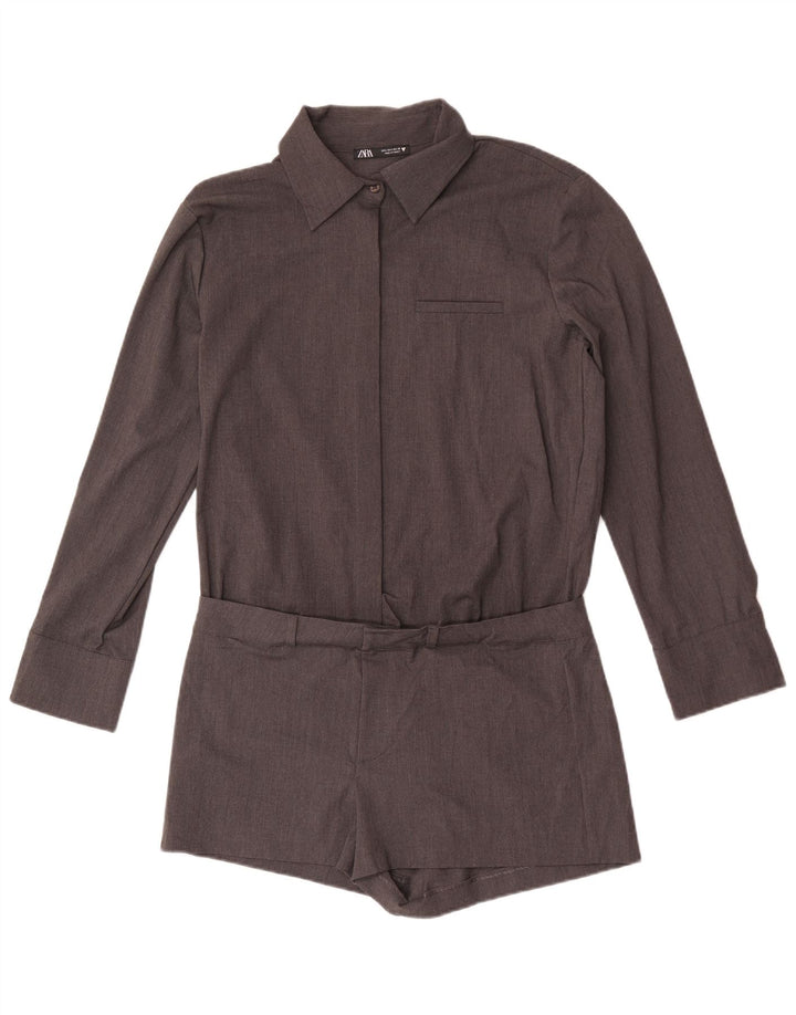 Zara Womens Shirt Playsuit UK 16 Large Gris Polyester