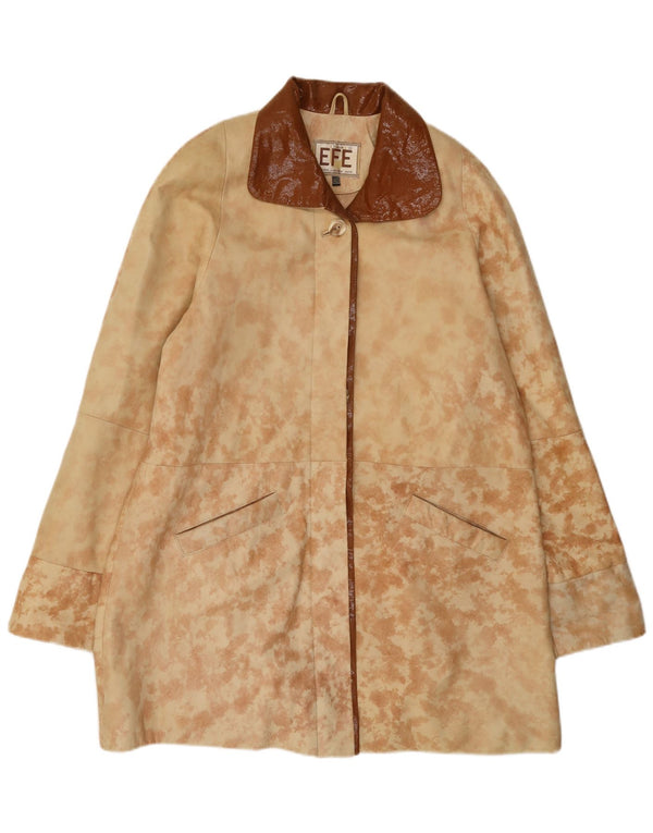 vintage Femme Manteau en cuir surdimensionné EU 40 Cuir Beige Tie Dye Moyen