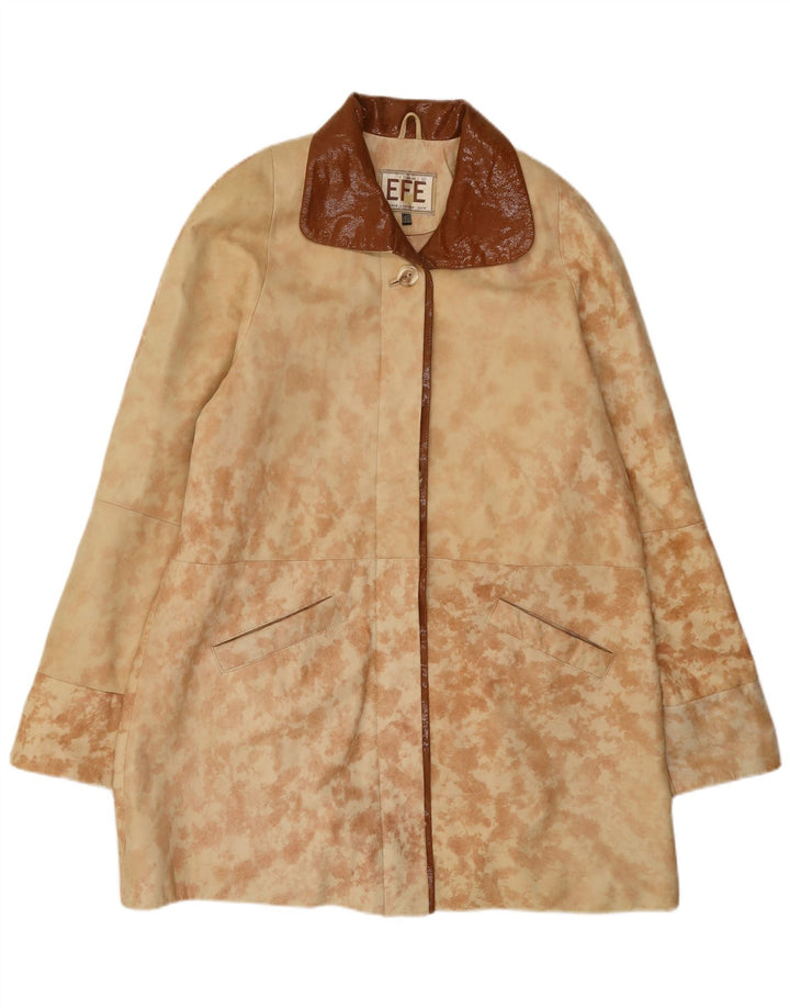 vintage Femme Manteau en cuir surdimensionné EU 40 Cuir Beige Tie Dye Moyen