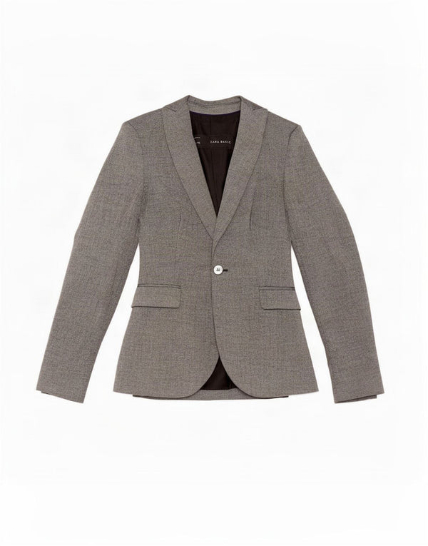 Zara Veste Blazer 1 Bouton Femme UK 6 XS Gris Polyester