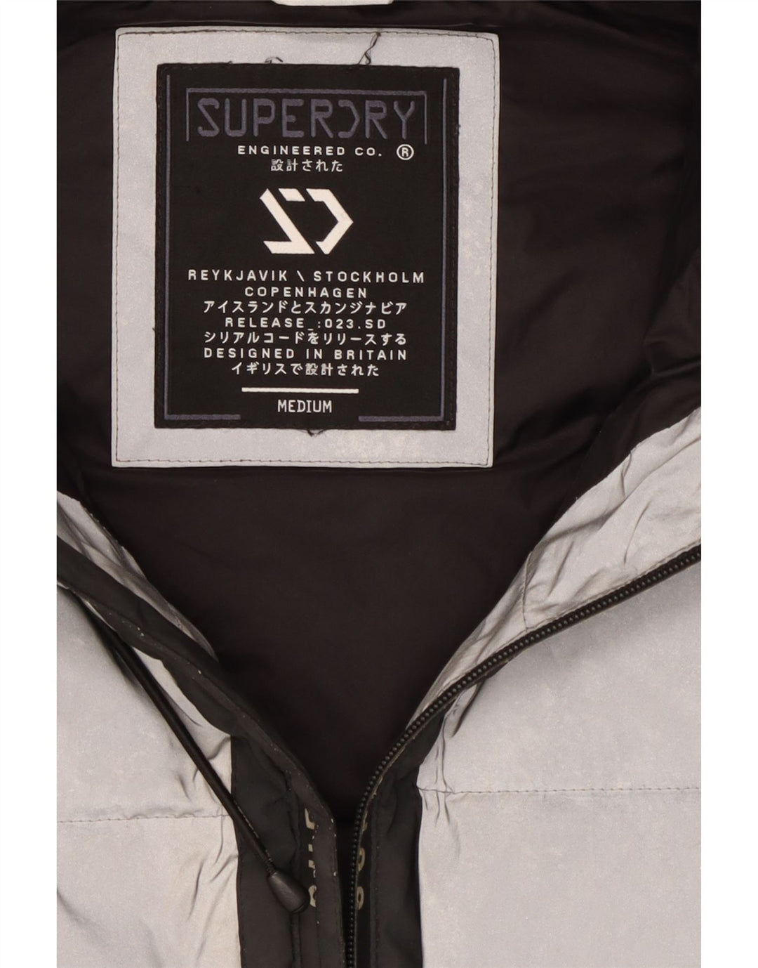 Superdry Veste matelassée à capuche graphique pour hommes UK 38 Medium Silver Colourblock