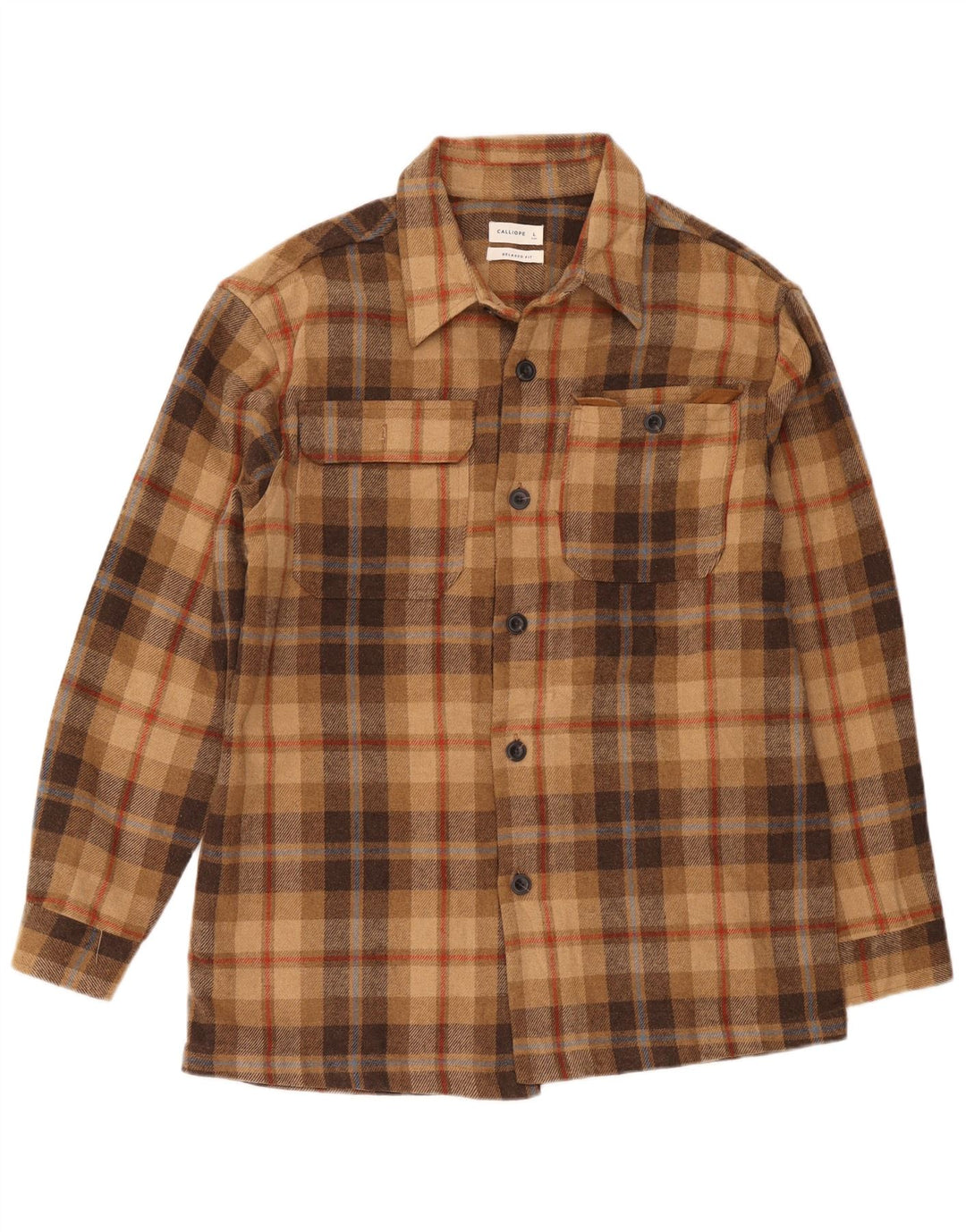 Calliope Chemise en flanelle coupe décontractée pour homme, grand carreaux marron en polyester