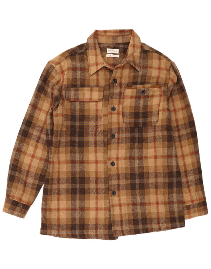 Calliope Chemise en flanelle coupe décontractée pour homme, grand carreaux marron en polyester