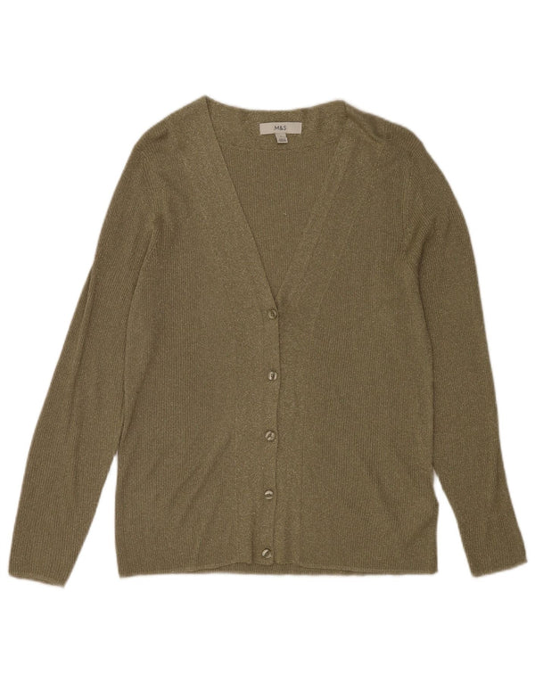 Marks & Spencer Pull Cardigan pour Femme UK 14 Large Kaki Moucheté Viscose