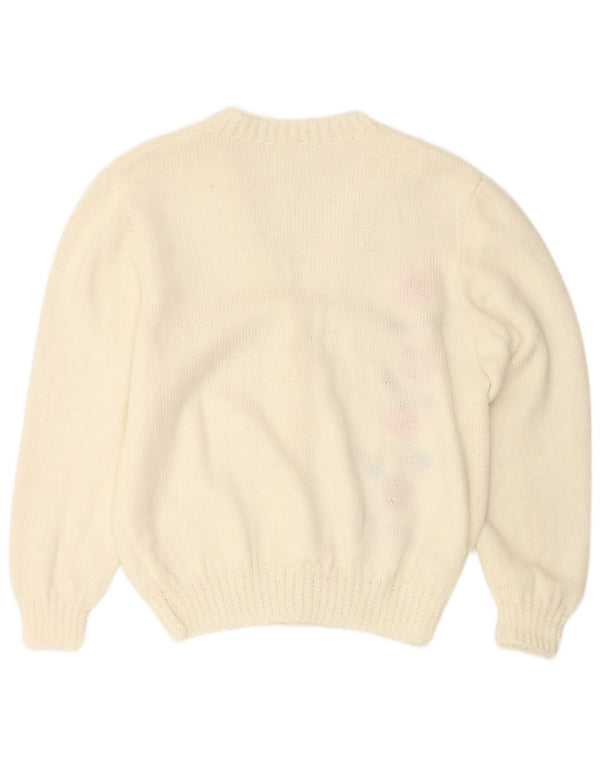 VINTAGE Femme Cardigan Pull UK 16 Grand Off White Floral