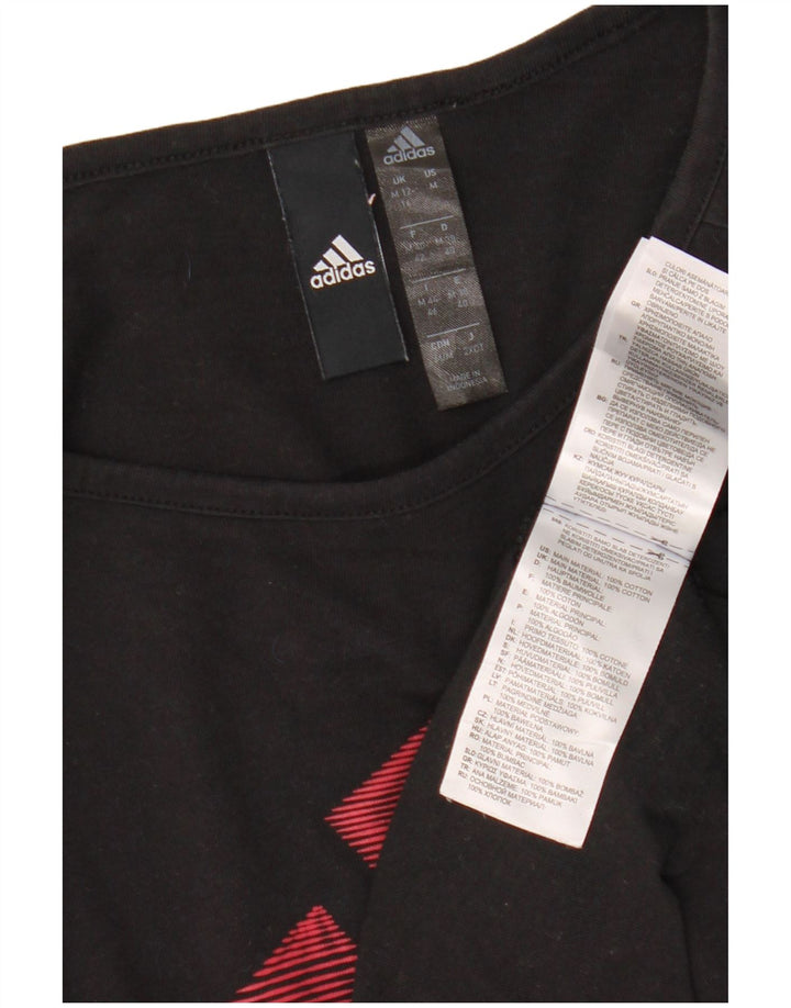 ADIDAS T-shirt court graphique pour femme UK 12/14 Coton noir moyen