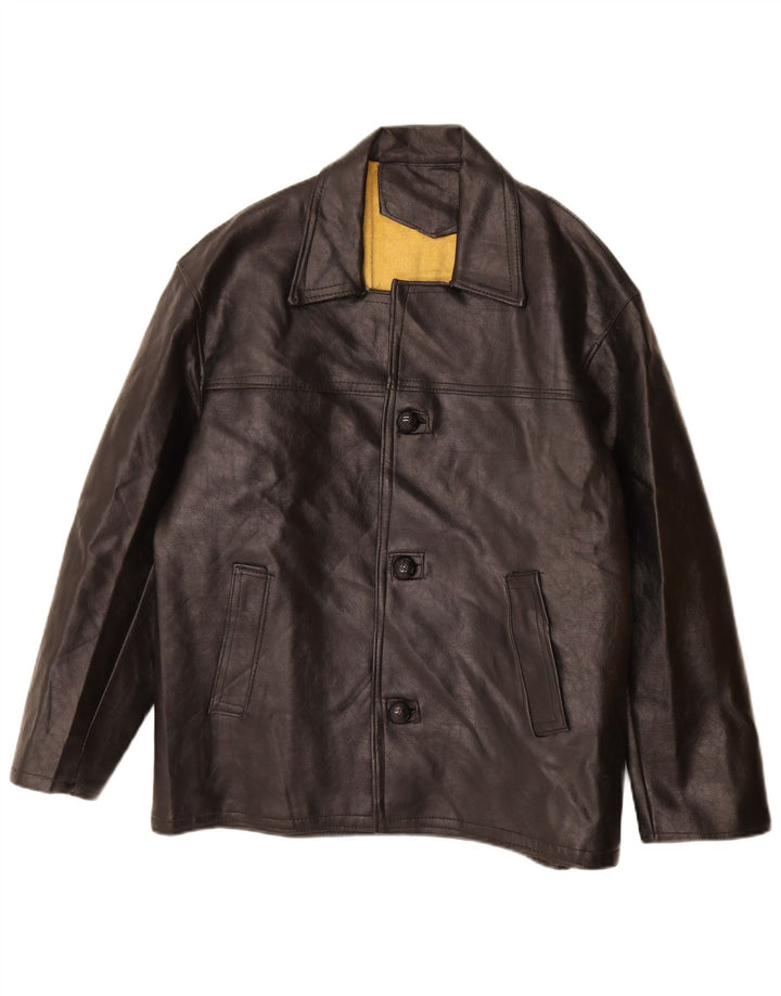VINTAGE Veste en cuir homme UK 40 Grand cuir noir