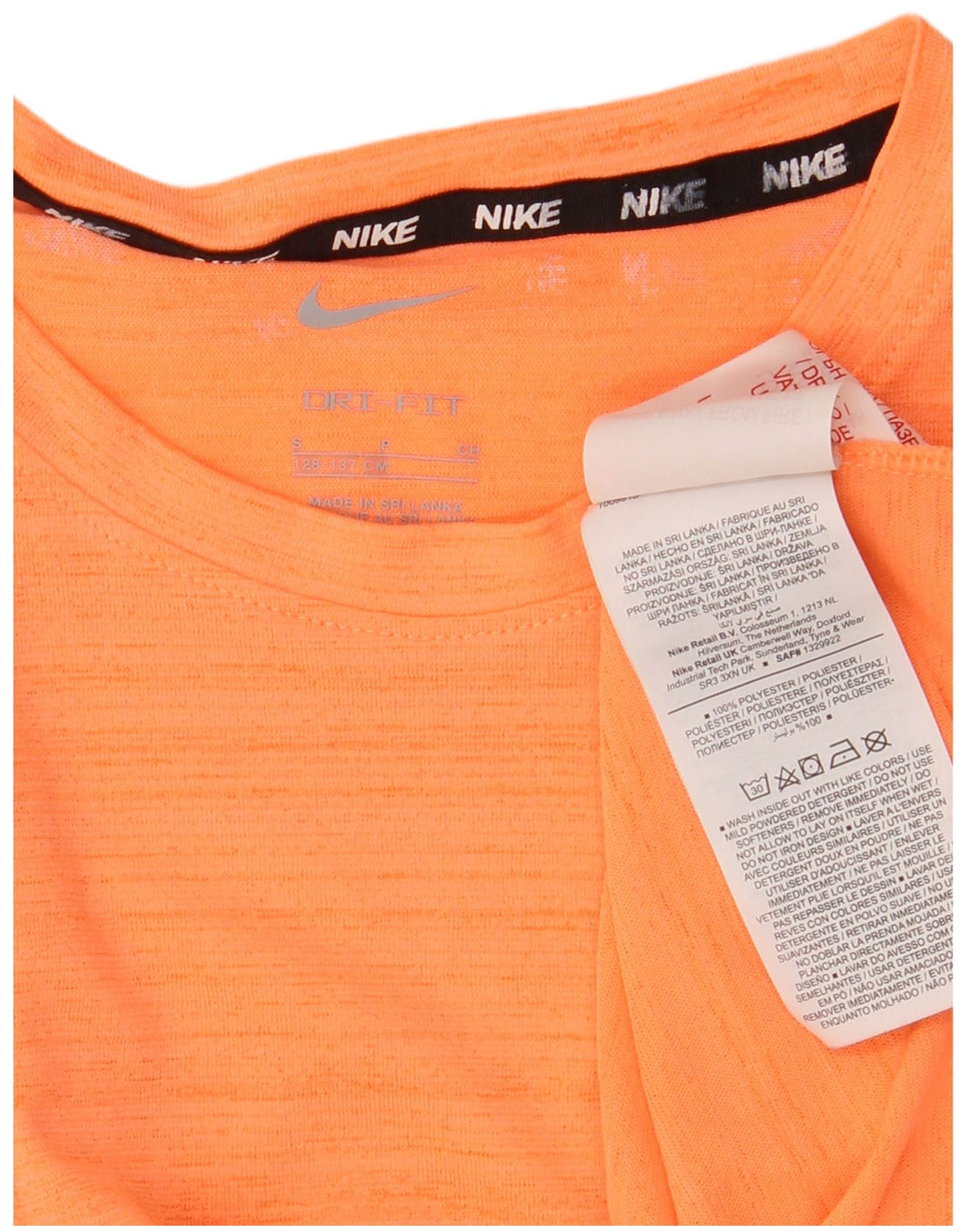 Nike Garçons Dri Fit T-Shirt Top 8-9 ans Petit Orange Rayé Polyester
