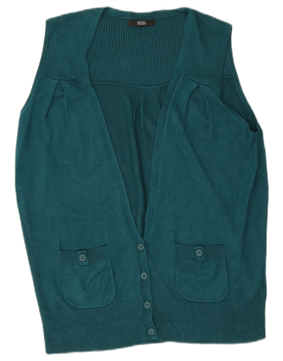 Marks & Spencer Pull cardigan sans manches pour femme UK 12 Vert moyen