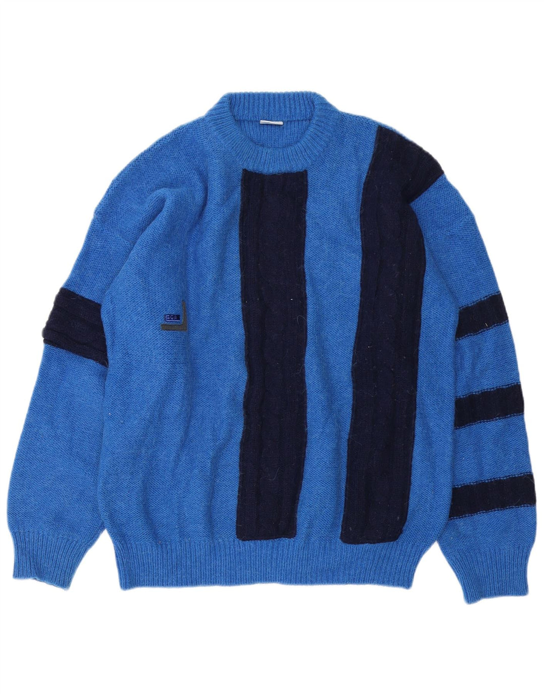 vintage Mens Crew Neck Jumper Pull IT 52 Grand Bleu Colorblock