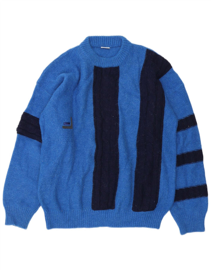 vintage Mens Crew Neck Jumper Pull IT 52 Grand Bleu Colorblock