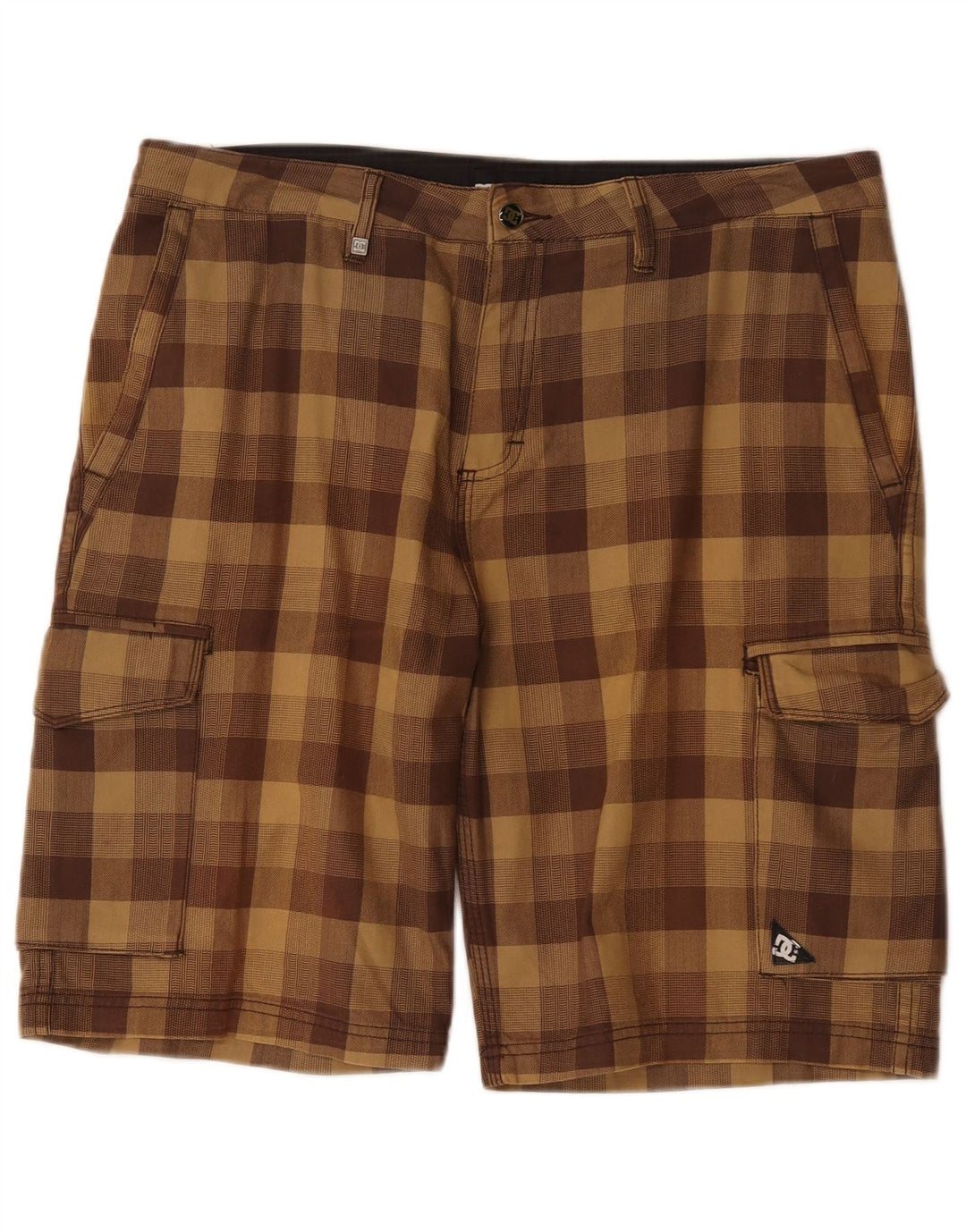 DC Short Cargo Homme W34 Grand Coton à Carreaux Marron
