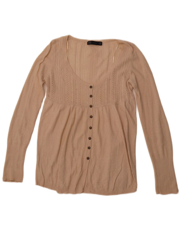 ZARA Femme Cardigan Pull UK 12 Moyen Beige Coton