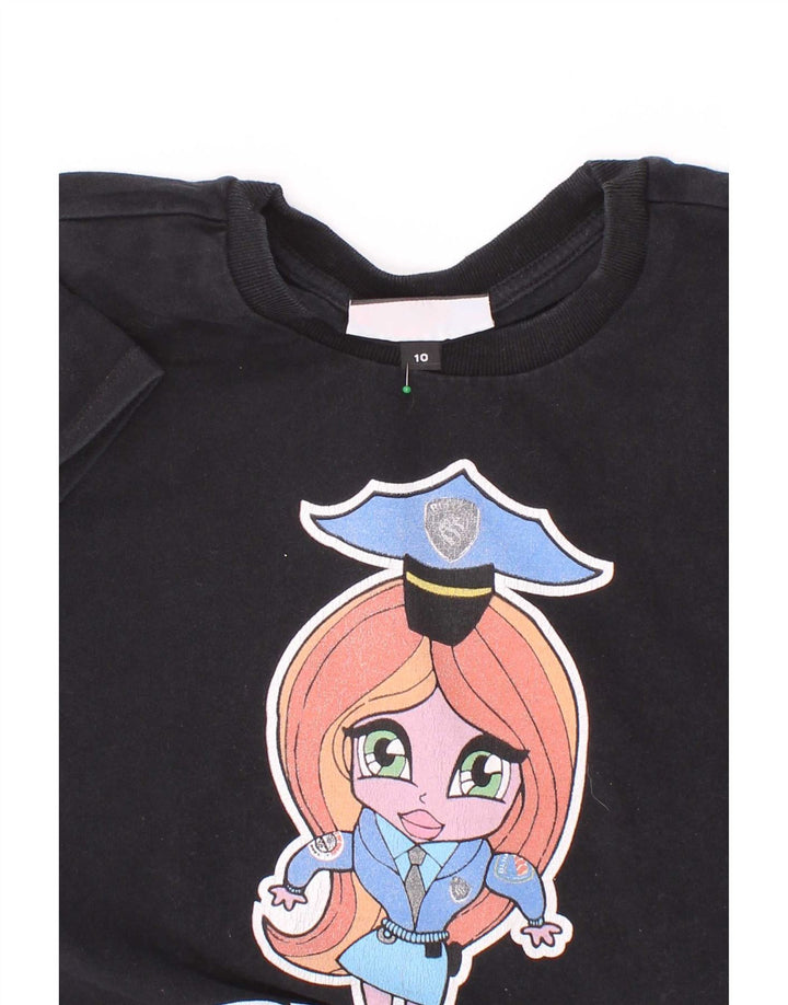 Blauer T-Shirt Graphique Fille 9-10 Ans Noir