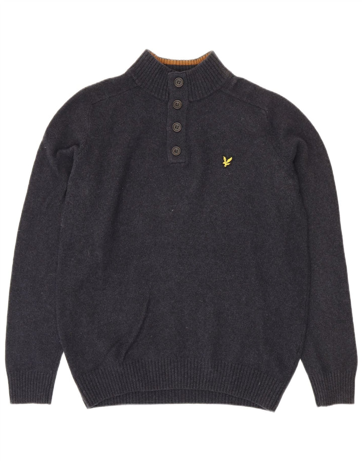 Lyle & Scott Pull à col boutonné pour homme en laine d'agneau bleu marine Taille L