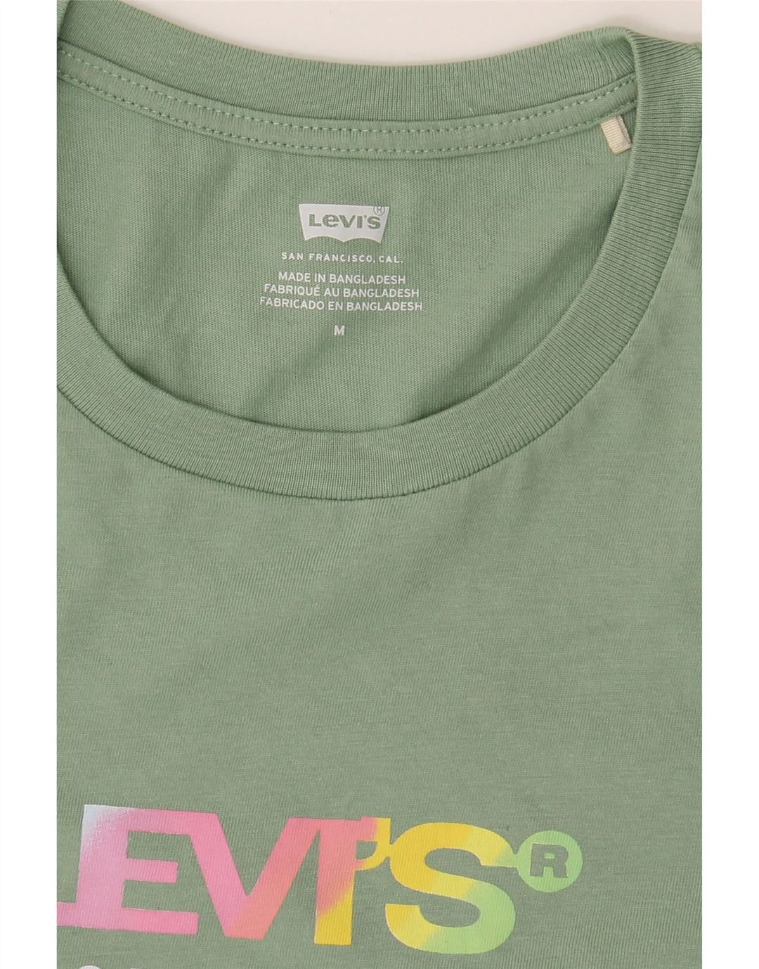 LEVI'S Womens Graphic T-Shirt Top UK 12 Medium Green Cotton Vintage Levi's and Second-Hand Levi's from Messina Hembry 