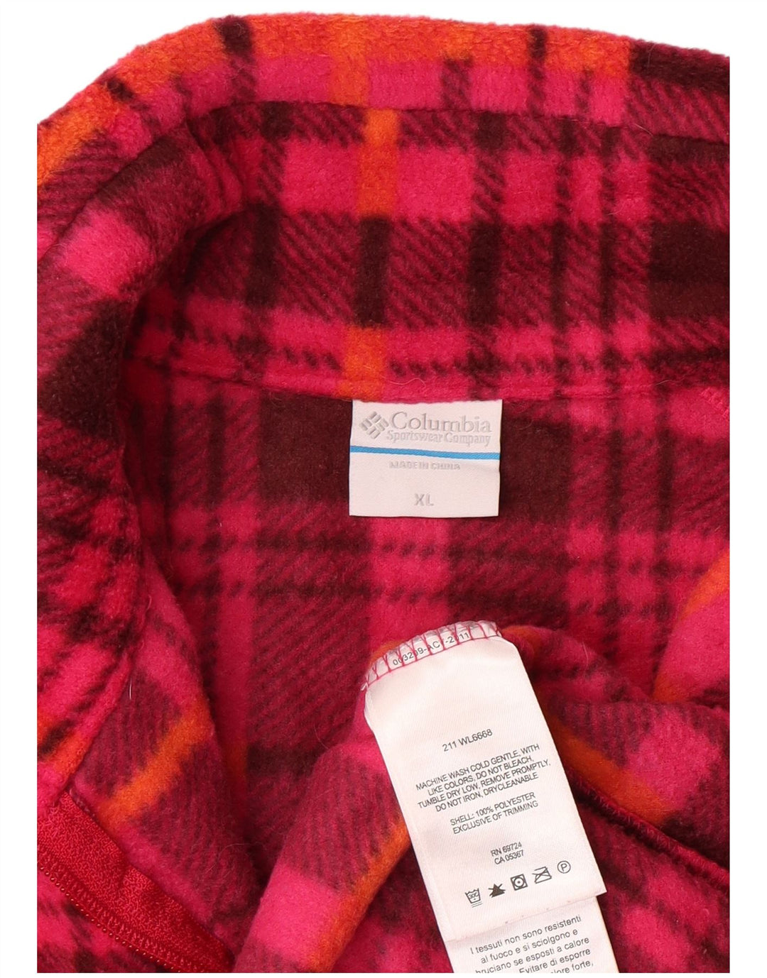 Columbia Pull polaire à col zippé pour femme UK 18 XL Rose Plaid Polyester