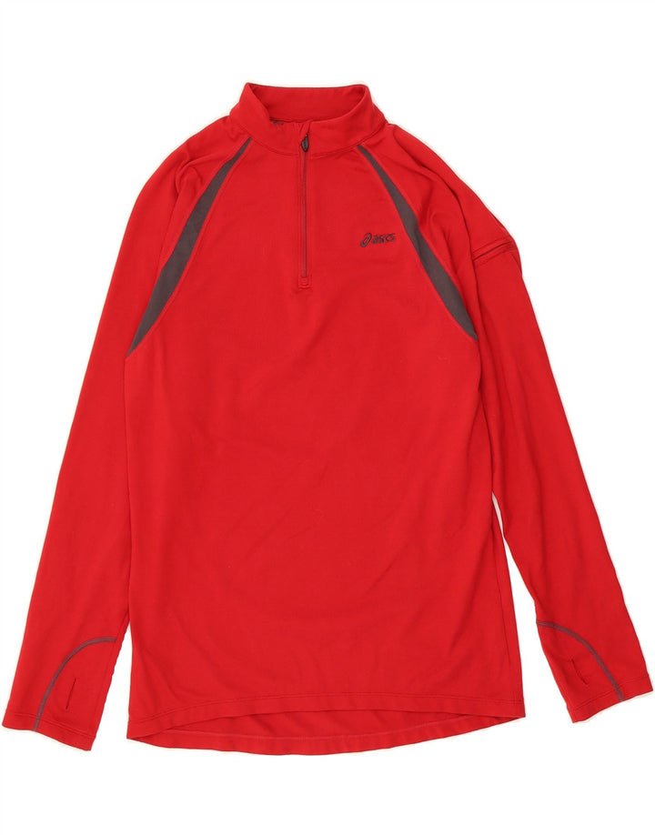ASICS Mens Zip Neck Pullover Tracksuit Top Small Red Colourblock Polyester Vintage Asics and Second-Hand Asics from Messina Hembry 