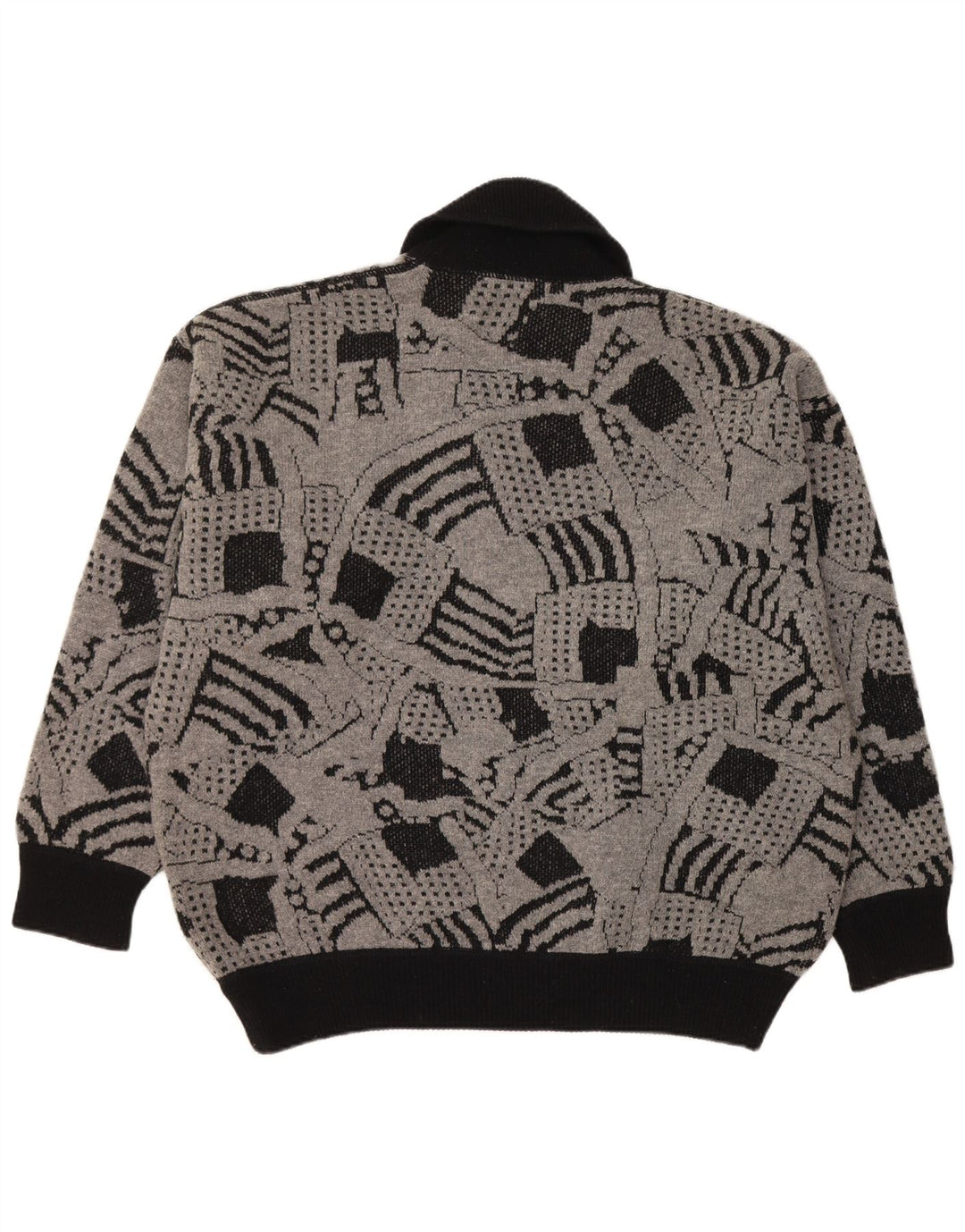 VINTAGE Femme Col Châle Pull Pull UK 16 Grand Gris Géométrique