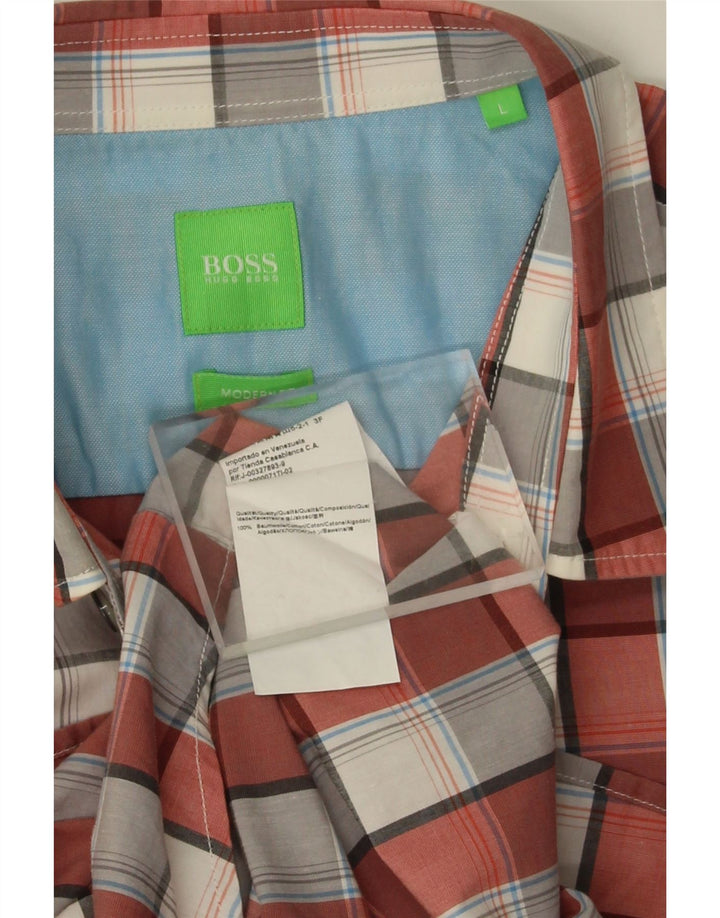 Hugo Boss Chemise à manches courtes coupe moderne pour hommes, grand coton à carreaux rouge