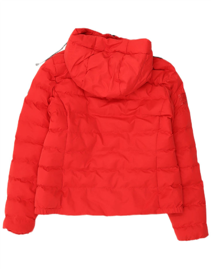 Superdry Veste rembourrée à capuche pour femme UK 12 Nylon rouge moyen