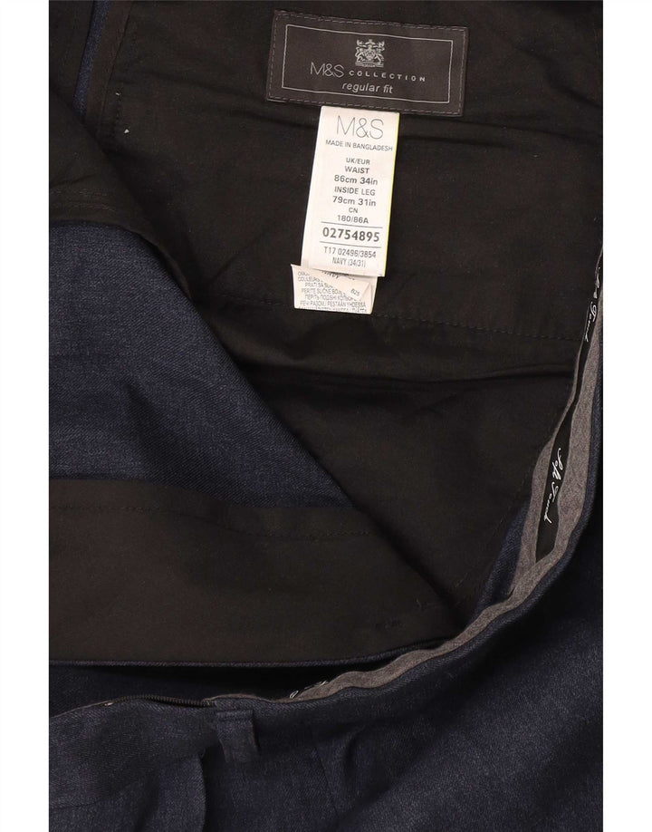 Marks & Spencer Pantalon de costume coupe classique pour homme W34 L31 Bleu marine Polyester
