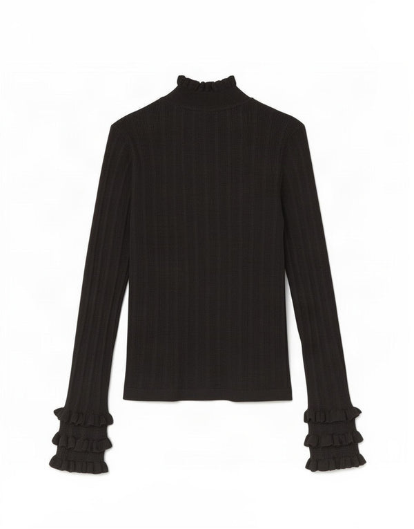 Zara Femme Top Manches Longues UK 12 Medium Noir Viscose