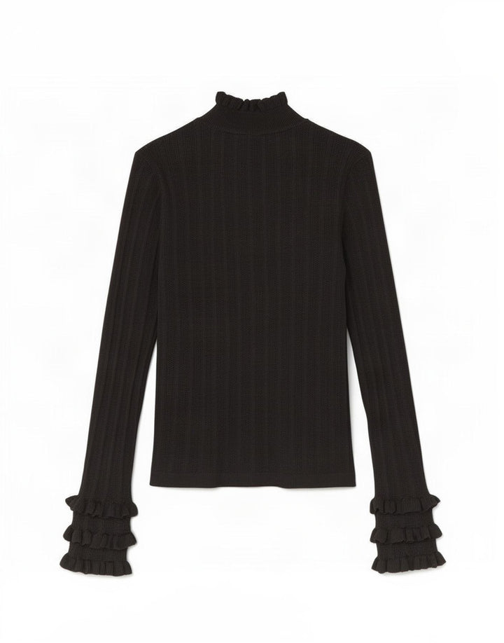 Zara Femme Top Manches Longues UK 12 Medium Noir Viscose
