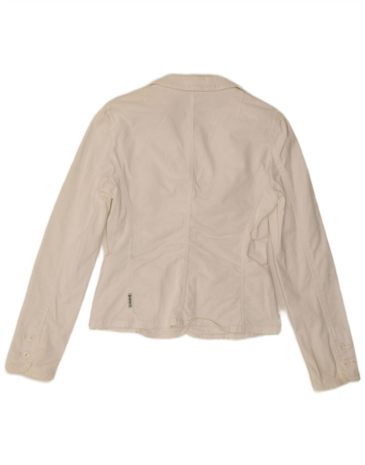 ARMANI JEANS Veste blazer courte à 3 boutons pour femme UK 10 Petit Blanc