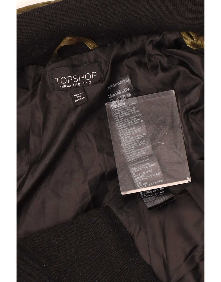Topshop Veste bomber en velours pour femme UK 12 Medium Doré Polyester