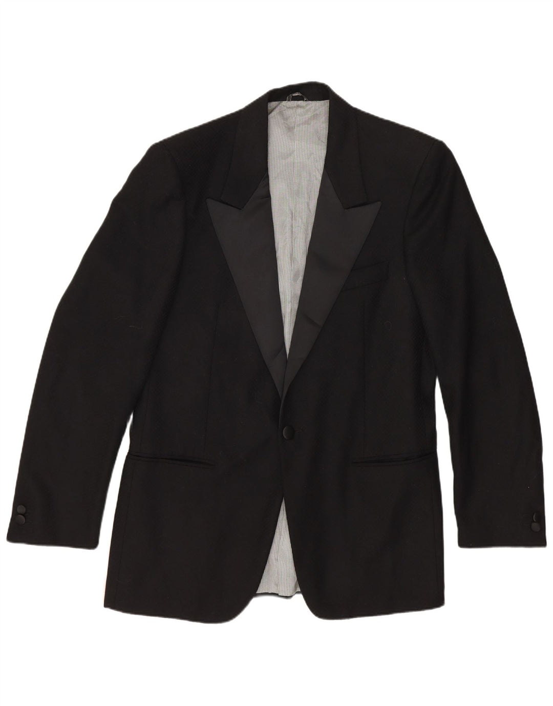 vintage Homme 1 Bouton Blazer Veste IT 48 Laine Vierge Noire Moyenne
