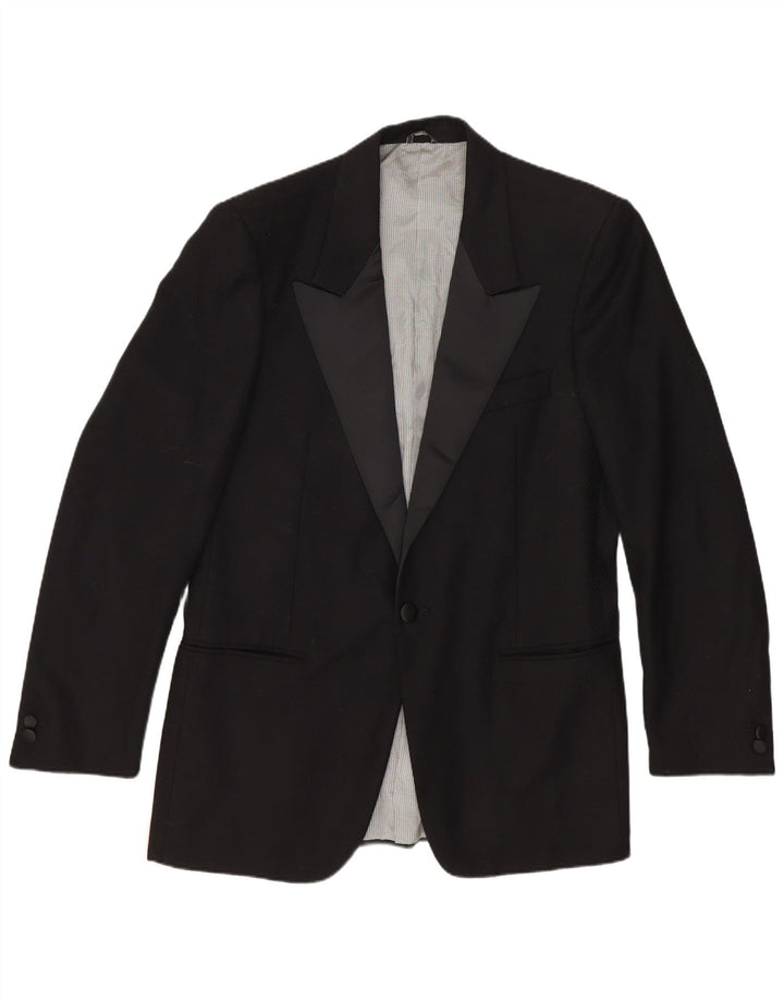 vintage Homme 1 Bouton Blazer Veste IT 48 Laine Vierge Noire Moyenne