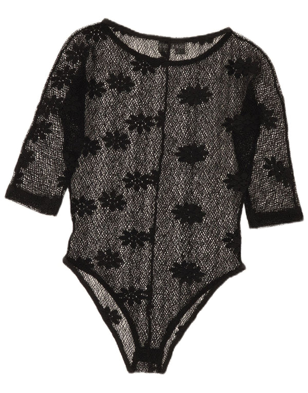 vintage Femmes Voir à travers la dentelle Body IT 42 Moyen Noir Floral