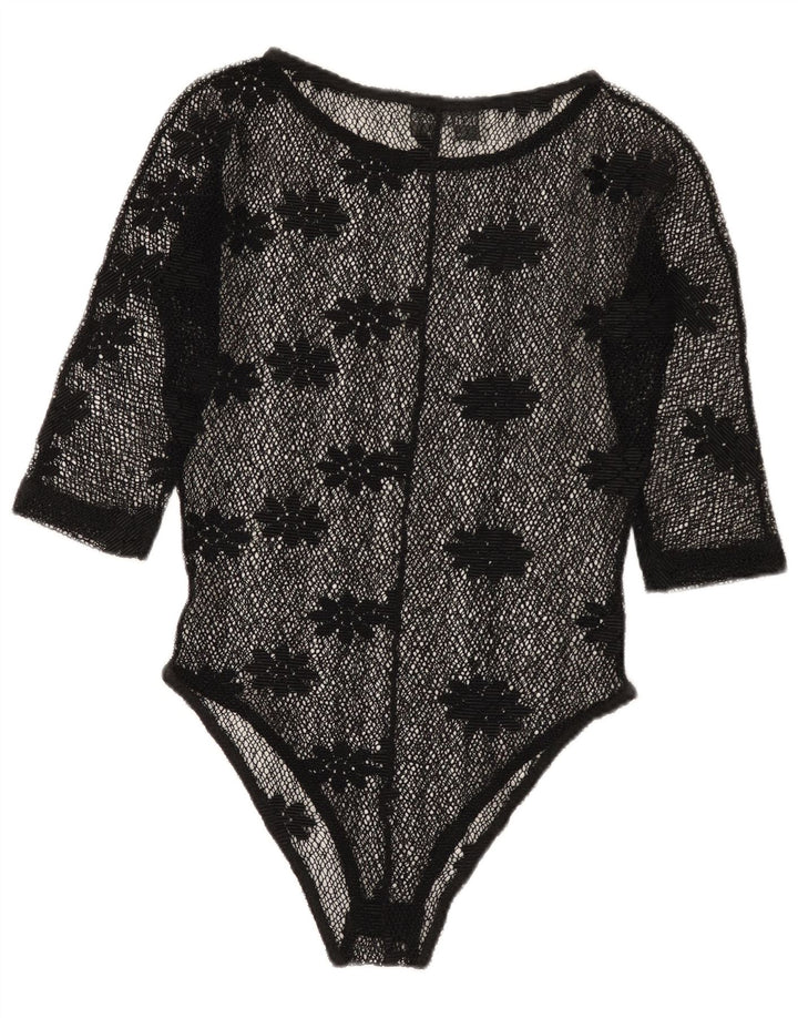 vintage Femmes Voir à travers la dentelle Body IT 42 Moyen Noir Floral