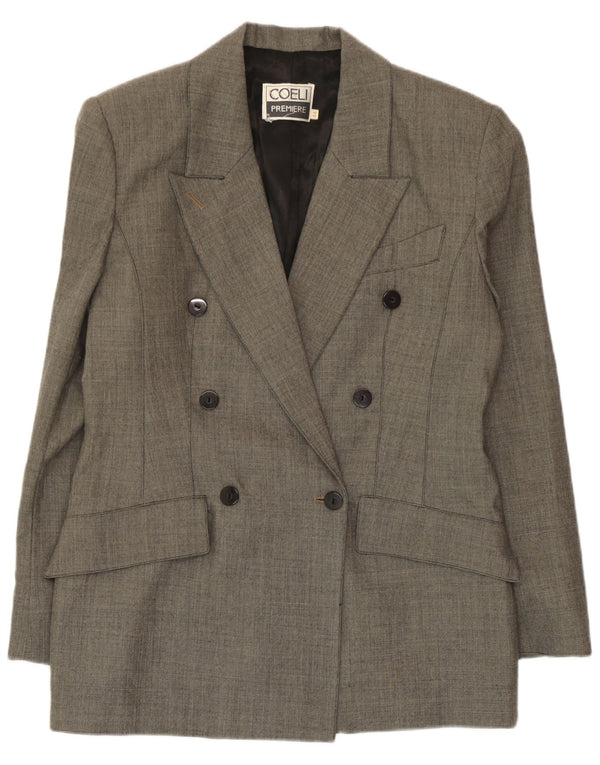 Veste Blazer Double Boutonnage Femme Vintage IT 44 Laine Gris Moyen