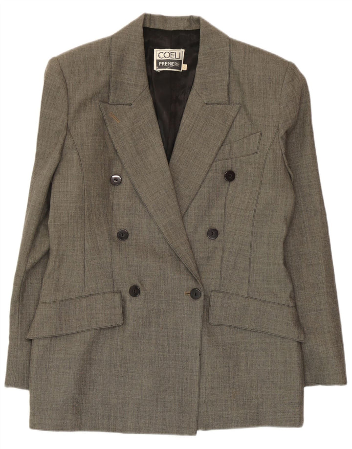 Veste Blazer Double Boutonnage Femme Vintage IT 44 Laine Gris Moyen