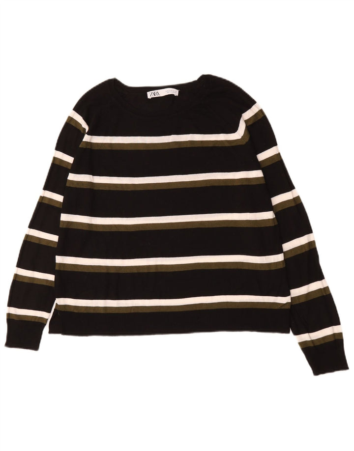 Zara Pull col bateau pour femme UK 14 Medium Noir Rayé
