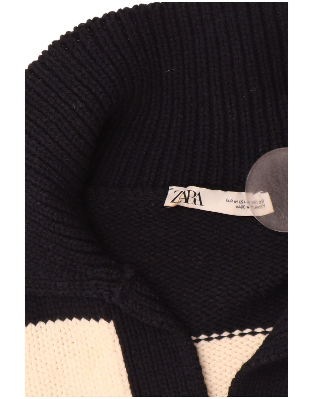 ZARA Pull surdimensionné à col polo pour femme UK 14 Medium Noir Rayé