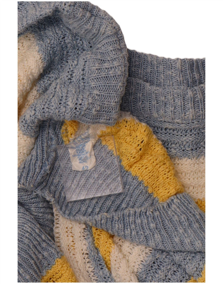 VINTAGE Pull col bateau femme IT 42 coton rayé bleu moyen