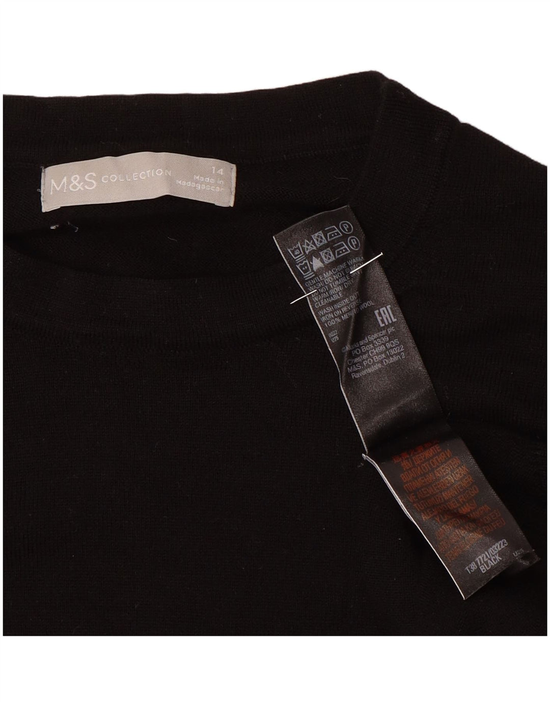 Marks & Spencer Pull à col rond pour femme UK 14 Grande laine noire