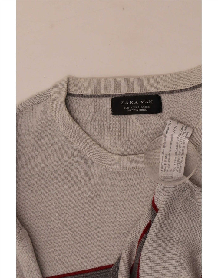 Zara Pull ras du cou pour homme en coton rayé gris petit