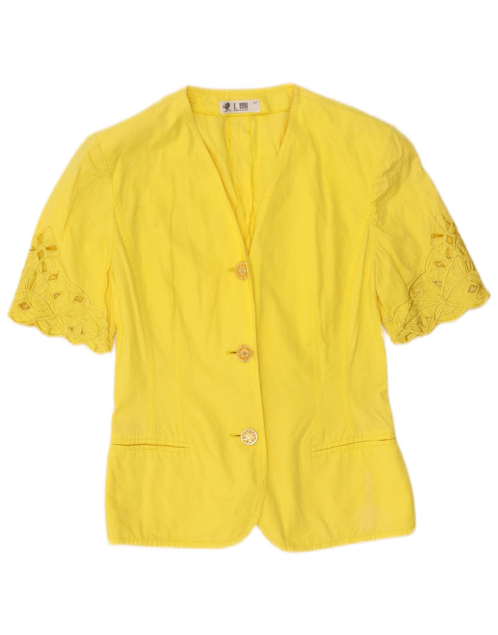 vintage Femme Manches Courtes Cardigan Top IT 42 Coton Jaune Moyen
