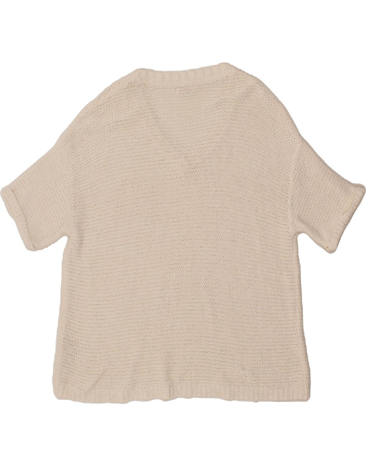 FAT FACE Womens Short Sleeve V-Neck Jumper Sweater UK 14 Medium White Vintage Fat Face and Second-Hand Fat Face from Messina Hembry 