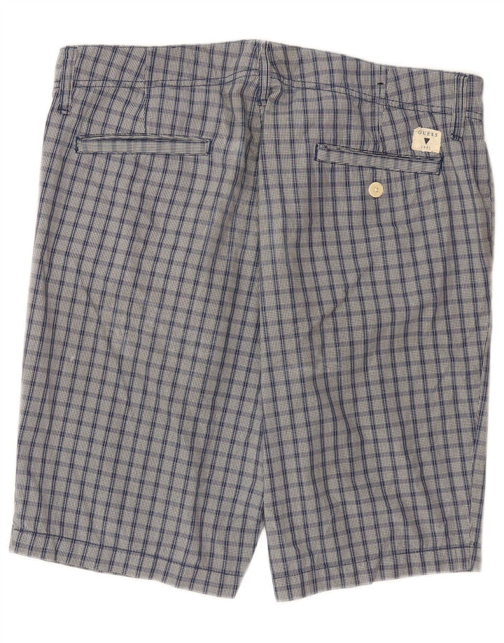 Guess Short Chino Homme W34 Grand Carreau Bleu Coton